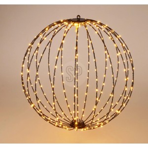 Leuchtende schwarze Metallkugel mit 240 warmweißen LEDs, 40 cm Durchmesser, als Weihnachtsdekoration.