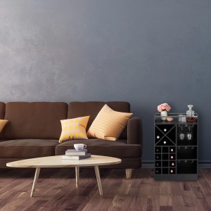 Relaxdays Weinregal Holzwerkstoff Schwarz mit Weinglashalter 96 cm x 63 cm x 35 cm 27 kg