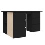 Schwarzer vidaXL Eckschreibtisch (145x100x76 cm) mit Schubladen und Regalen.