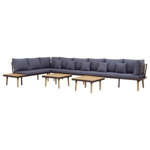 vidaXL 8-tlg. Garten Lounge Set aus Akazienholz mit grauen Kissen und 2 Tischen.