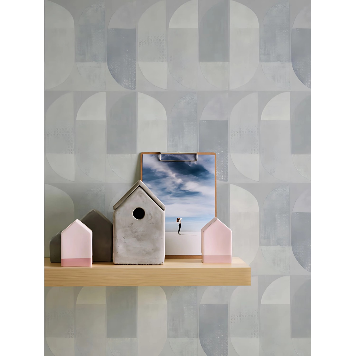 PROFHOME Grafik Tapete Grau mit geometrischem Muster, matte Oberfläche. Dekorative Vliestapete.