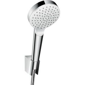 Hansgrohe Crometta Brauseset mit Handbrause, Brausehalter und Schlauch in Weiß/Chrom.