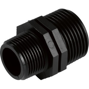 Schwarzer Reduziernippel 33,3 mm (R 1) x 26,4 mm (R 3/4) für Kaltwassersysteme.