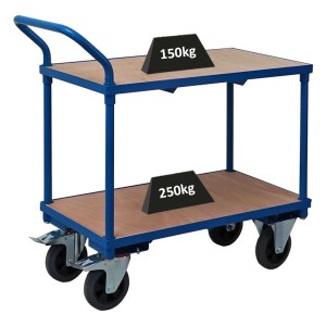 PROREGAL Tischwagen, lichtblau, mit 2 Etagen, Stahlrahmen und Rollen. Traglast bis 400 kg.