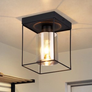 ZMH Deckenleuchte E27 Schwarz Retro Industriedesign Metall Glas ohne Leuchtmittel