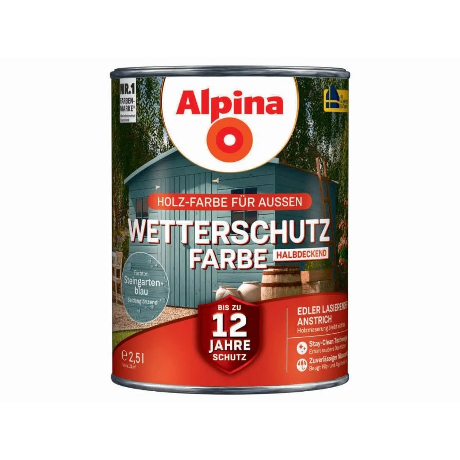 PROFI Wetterschutzfarbe Halbdeckend Steingartenblau Inhalt 2,5
