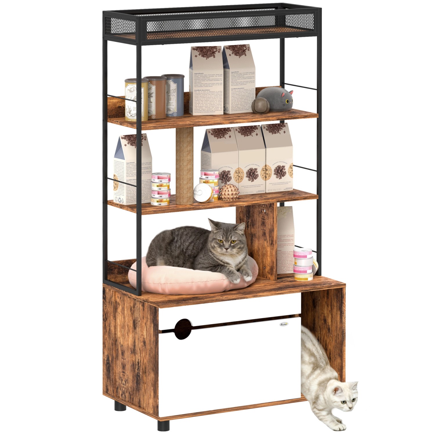 PawHut Katzenklo Schrank Spanplatte Stahl Rustikal Braun 80L x 48B x 152H c günstig online kaufen