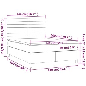 vidaXL Boxspringbett mit Matratze, LED, schwarz, 140x200 cm, Stoff. Bett mit Maßen.