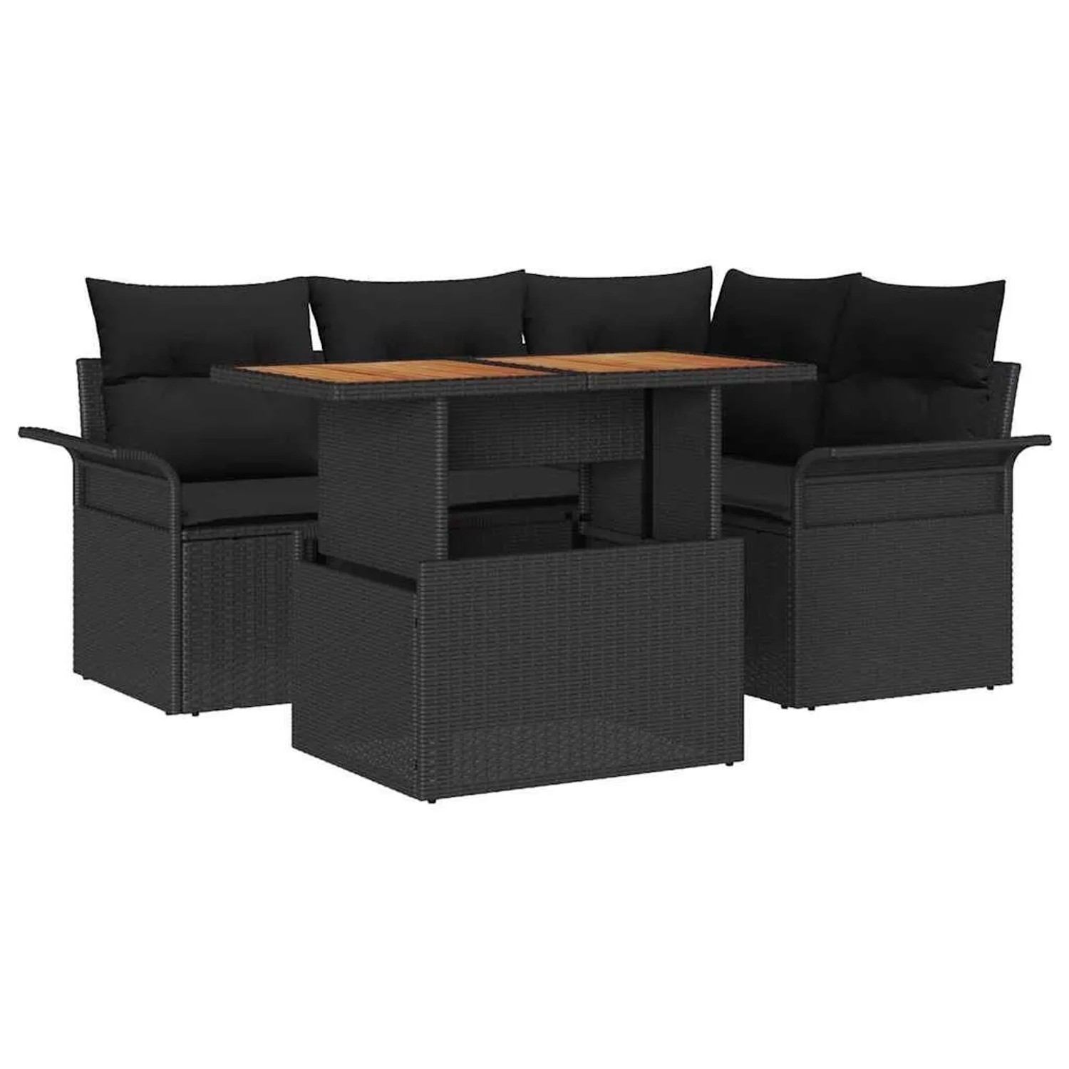 vidaXL Garten-Sofa-Set mit Kissen 5-Tlg Schwarz 3349330