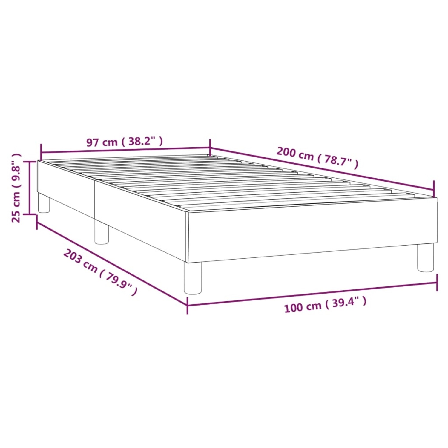 vidaXL Boxspringbett, taupefarbener Stoff, 100x200 cm, Bettgestell mit Lattenrost und Füßen.