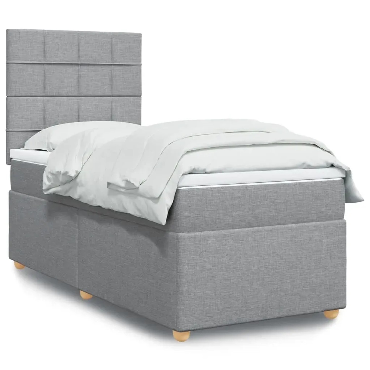 Helles vidaXL Boxspringbett mit Matratze (90x200 cm) und Kopfteil. Modernes Design für Schlafzimmer.