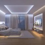 Schlafzimmer mit indirekter Beleuchtung durch Philips Hue LED-Streifen.