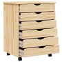 vidaXL Rollcontainer mit 6 Schubladen, Kiefer Klarlack, 53x39x65,5 cm.