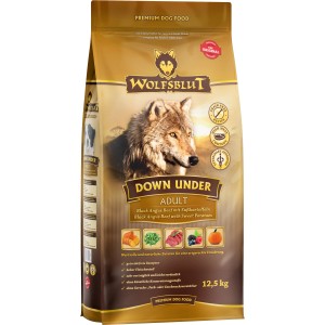 Wolfsblut Down Under Adult Trockenfutter, 12,5kg Sack mit Wolfsmotiv. Hunde-Trockenfutter mit Rind und Süßkartoffel.