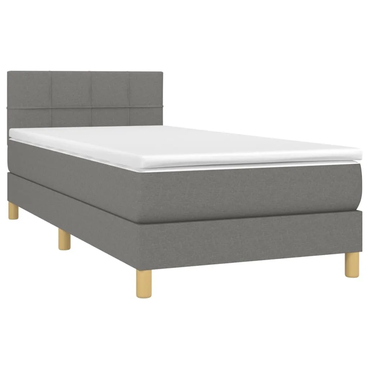 Boxspringbett dunkelgrau 80x200 cm mit Matratze und Kopfteil.
