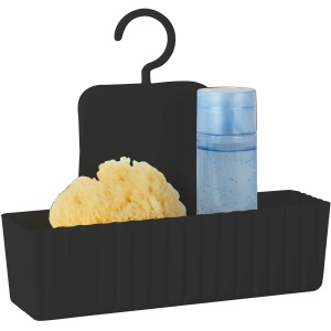 Schwarzer Allstar Dusch-Caddy Minas Wandkorb mit Schwamm und Duschgel.
