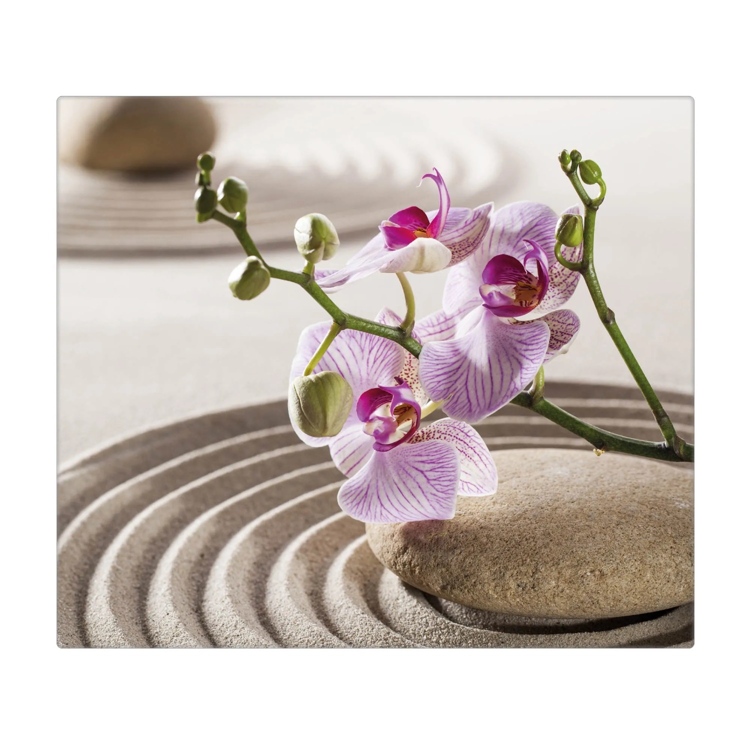Banjado Herdabdeckplatte Glas mit Zen Relax Motiv, 60x52cm, auch als Schneidebrett nutzbar.