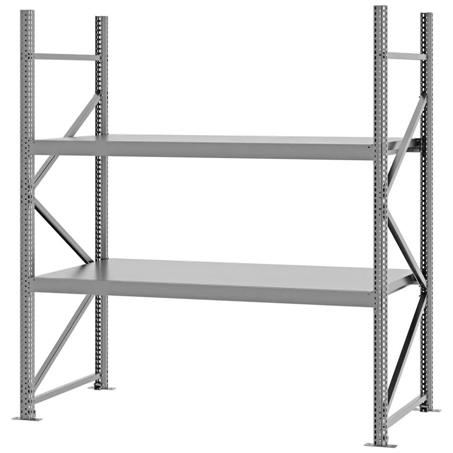 PROREGAL Weitspannregal Schraub-Stecksystem MAGNUS PRO Made In Germany Grundregal 200x175x80cm 2 Ebenen Stahlböden Fachlast 700kg Verzinkt