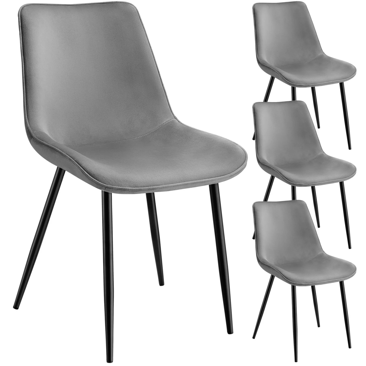 Tectake Set Stuhl Monroe Gepolstert  In Samtoptik Ergonomische Sitzschale 4Er Set 59 x 48 x 82 50 cm Grau