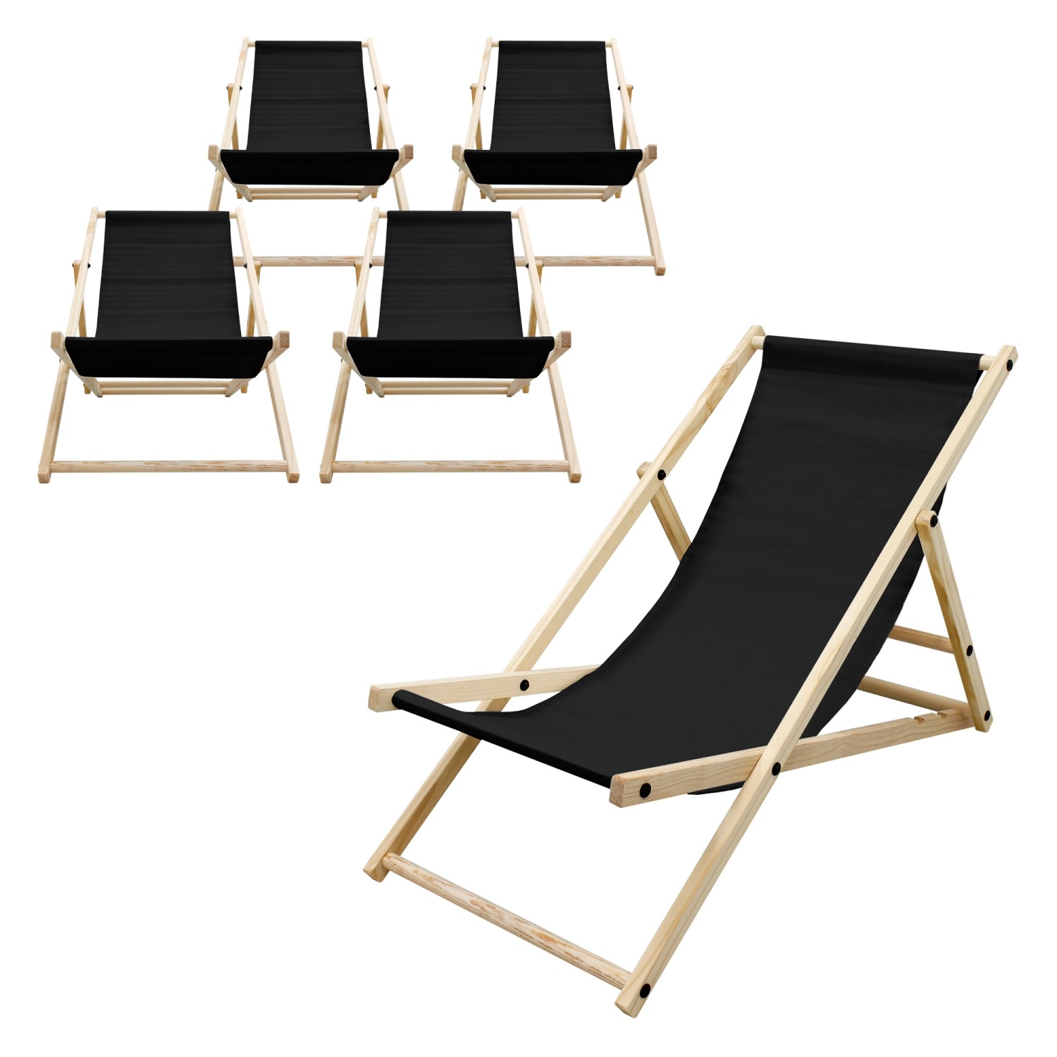 ECD Germany 5Er Set Liegestuhl Klappbar Schwarz Holz 3 Positionen bis 120 k günstig online kaufen