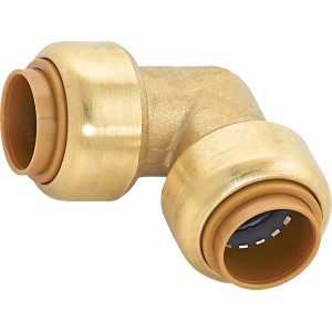 Steck-Winkel, Ø 15 mm, aus Messing für Gewindefittings, zum Verbinden von Rohren.