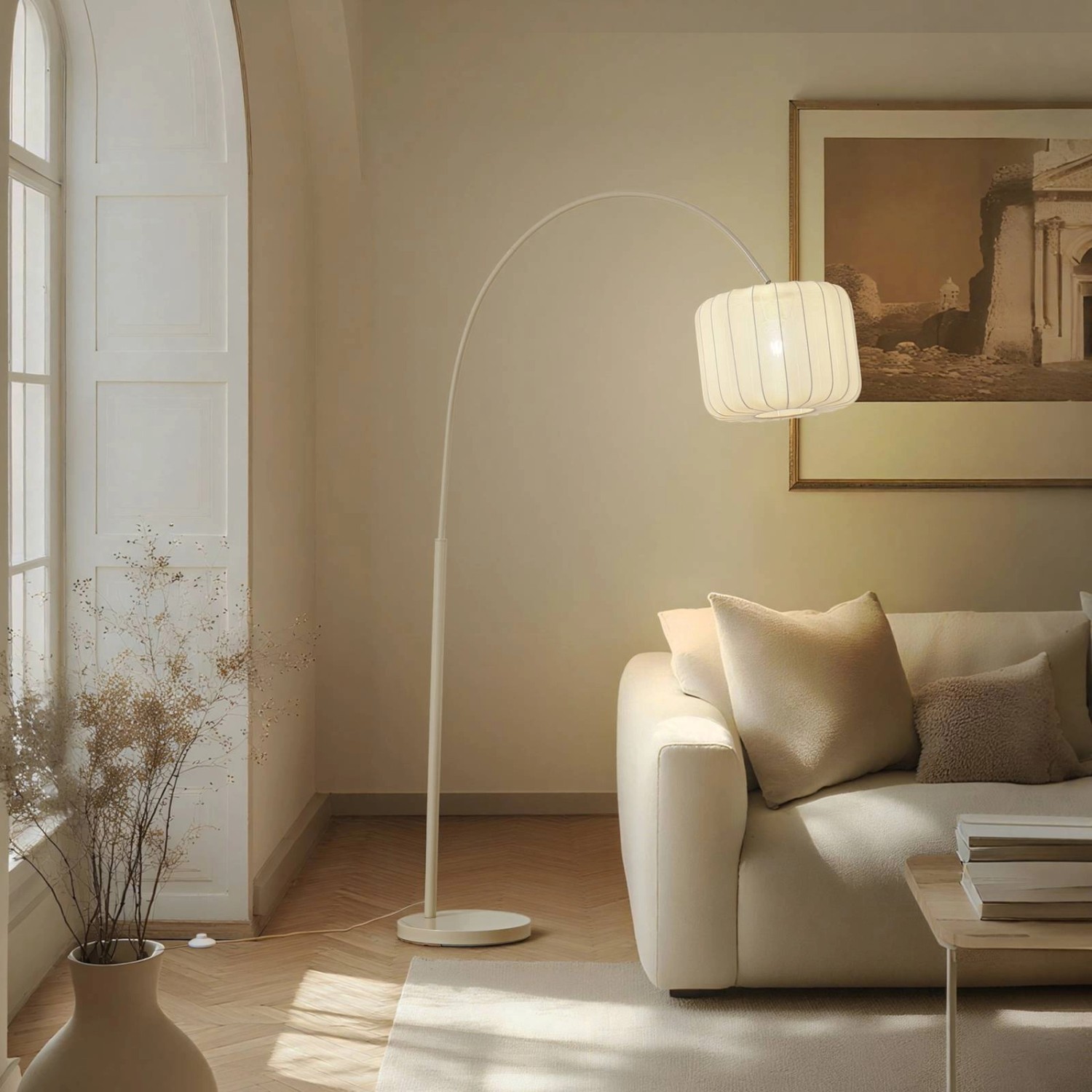 Lindby Stehlampe Bogenleuchte Helin 10042614 Modern in Creme aus Textil 1-flammig E27 Wohnzimmerleuchte_3