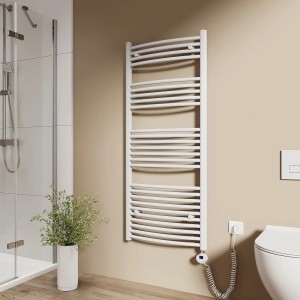Emke Elektrischer Badheizkörper Gebogen mit Thermostat Handtuchtrockner mit Heizstab 140x60cm 600W Weiß