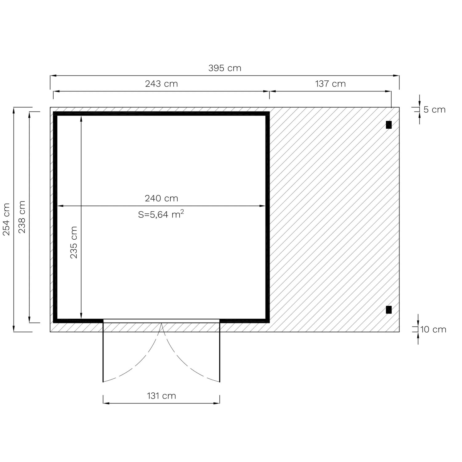 Grundriss Gartenhaus Bertilo Amrum 4 Plus XL, 380x238 cm, mit Maßangaben.