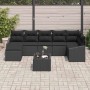 Schwarzes 8-teiliges vidaXL Garten-Sofa-Set aus Poly Rattan mit Tisch und Auflagen.