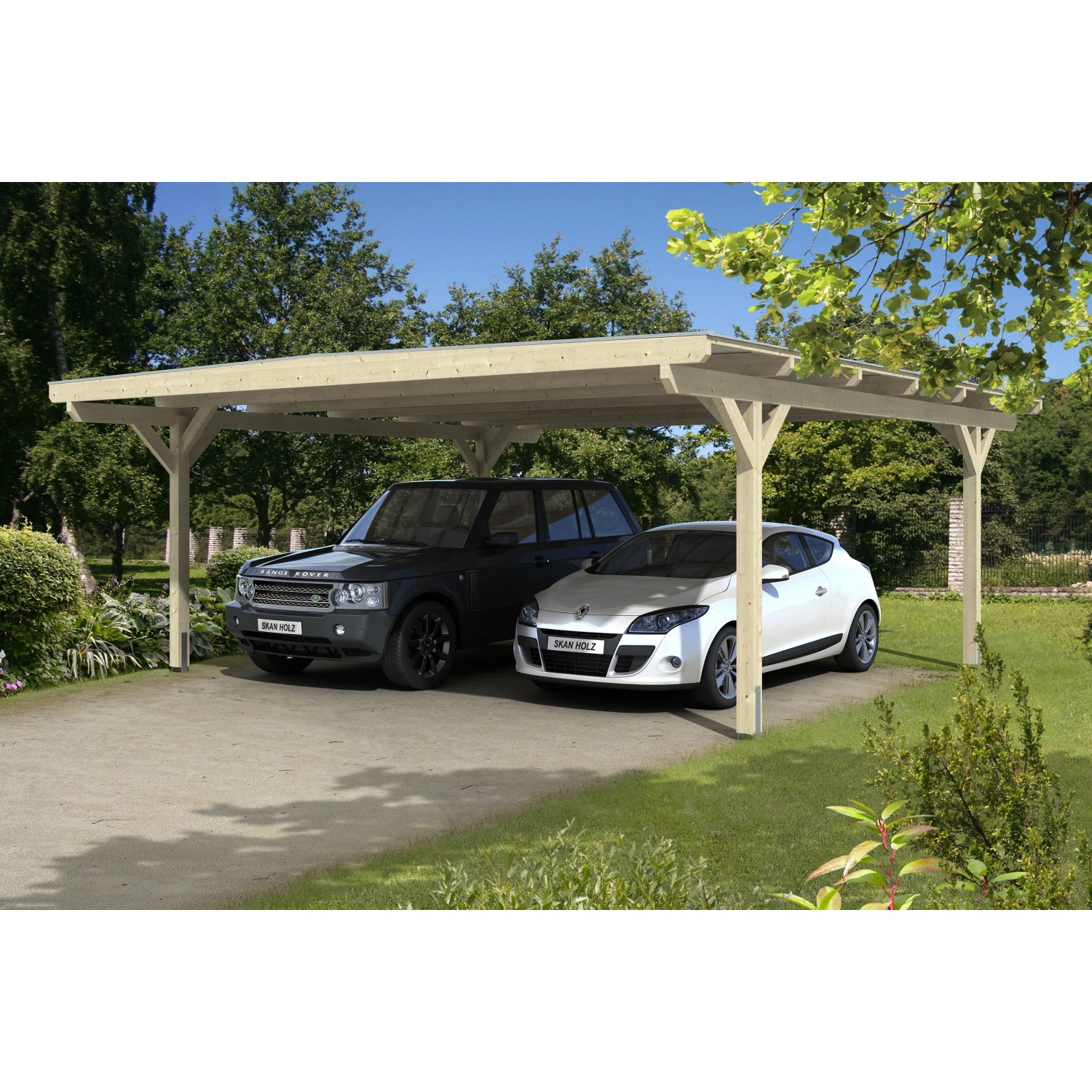 Skan Holz Flachdach-Carport Odenwald 640 cm x 648 cm gerade Kopfbänder günstig online kaufen