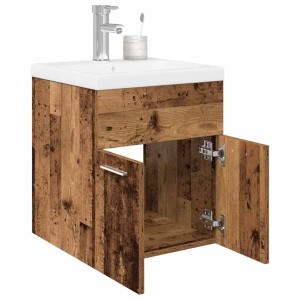 vidaXL Waschbeckenunterschrank mit Einbaubecken und Wasserhahn im Altholz-Design.