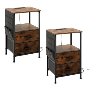 Costway 2er Set Nachttisch mit Ladestation Beistelltisch Nachtschrank