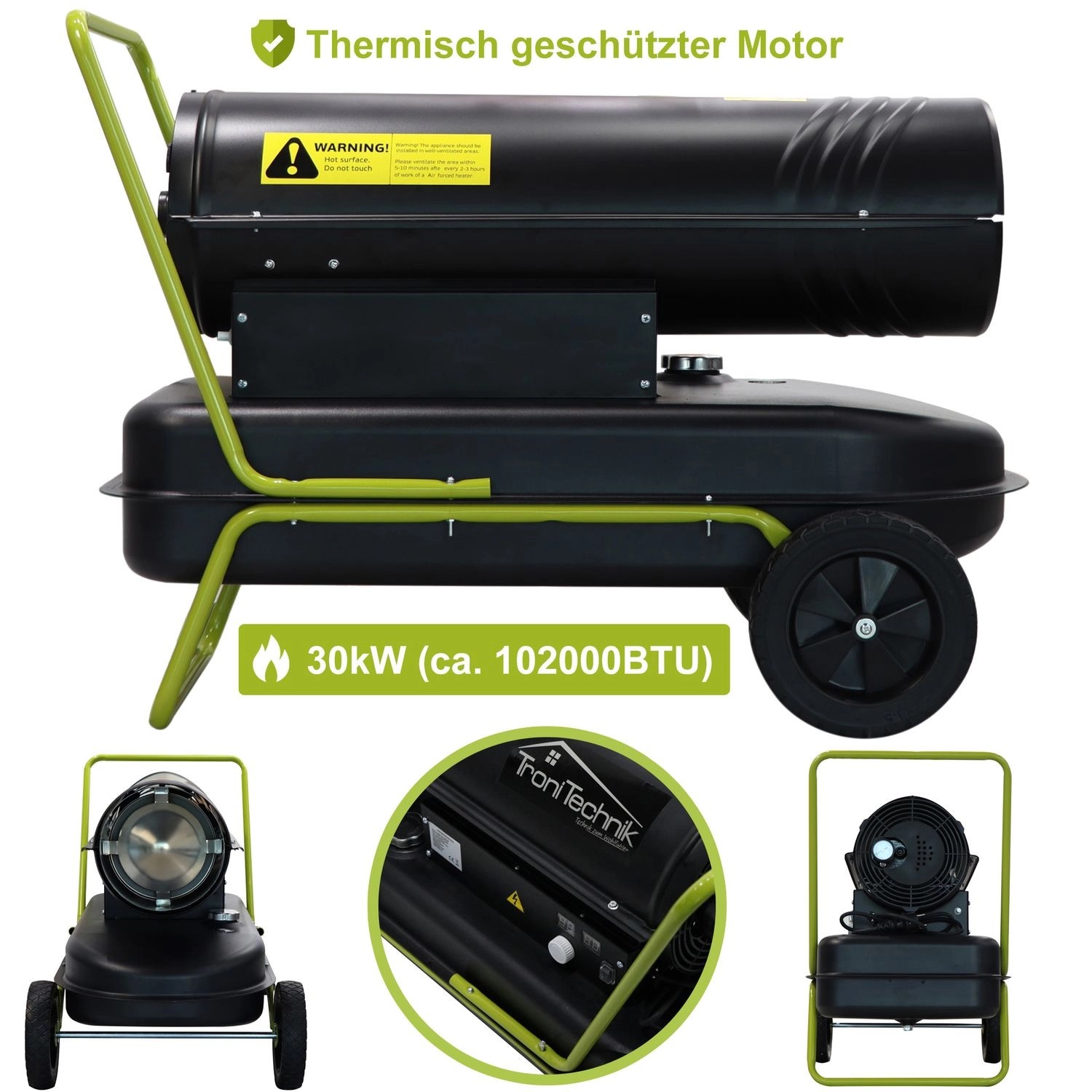 TroniTechnik Diesel Heizkanone Dieselkanone Heizlüfter 30kW Tragegriff Räder