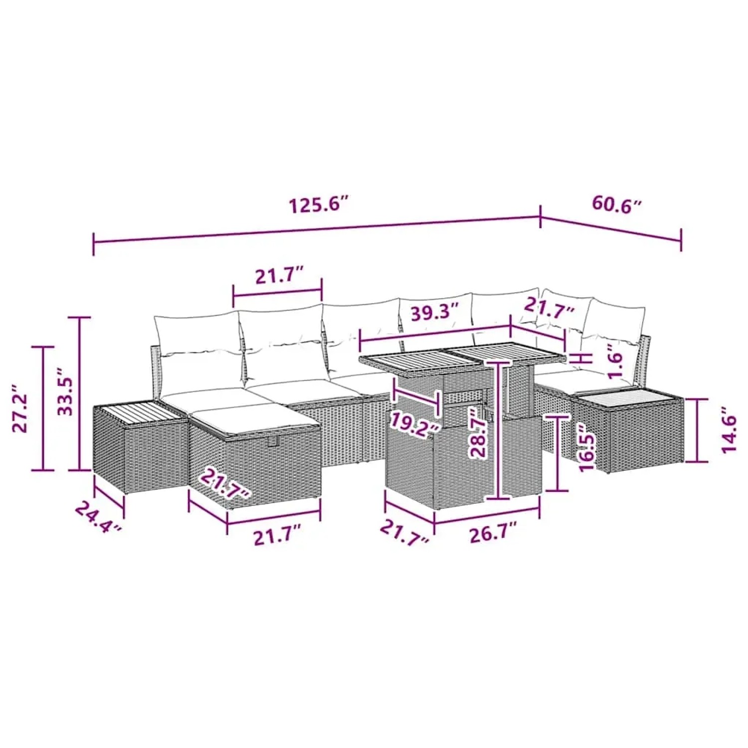 vidaXL Gartenmöbel Set, 8-teilig, schwarz, Poly Rattan, mit Maßen. Ideal für Terrasse und Garten.