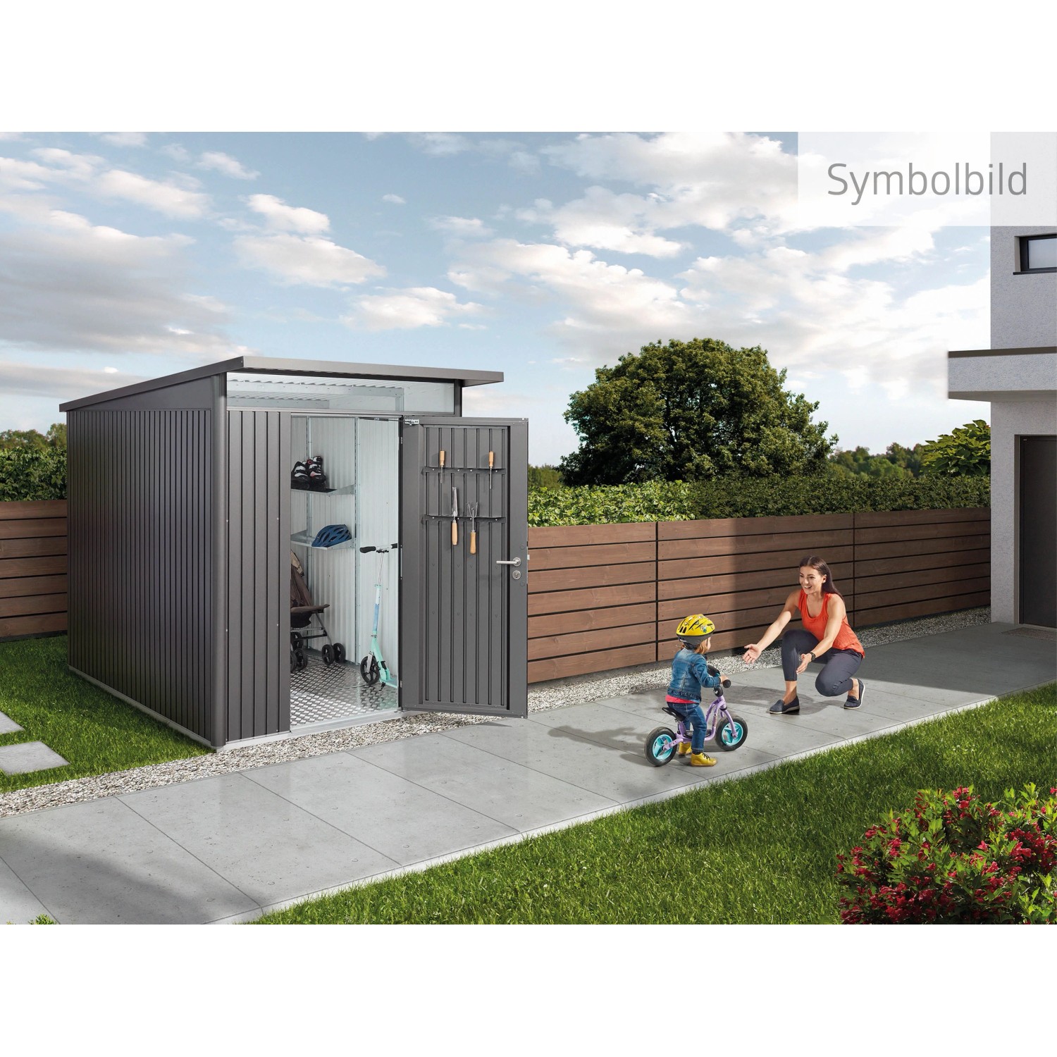 Biohort Metall-Gerätehaus AvantGarde Gr. A7 dunkelgrau-metallic Doppeltür