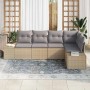 Beiges 5-teiliges Garten-Sofa-Set aus Poly Rattan von vidaXL. Modulares Lounge-Set mit grauen Kissen für Terrasse und Garten.