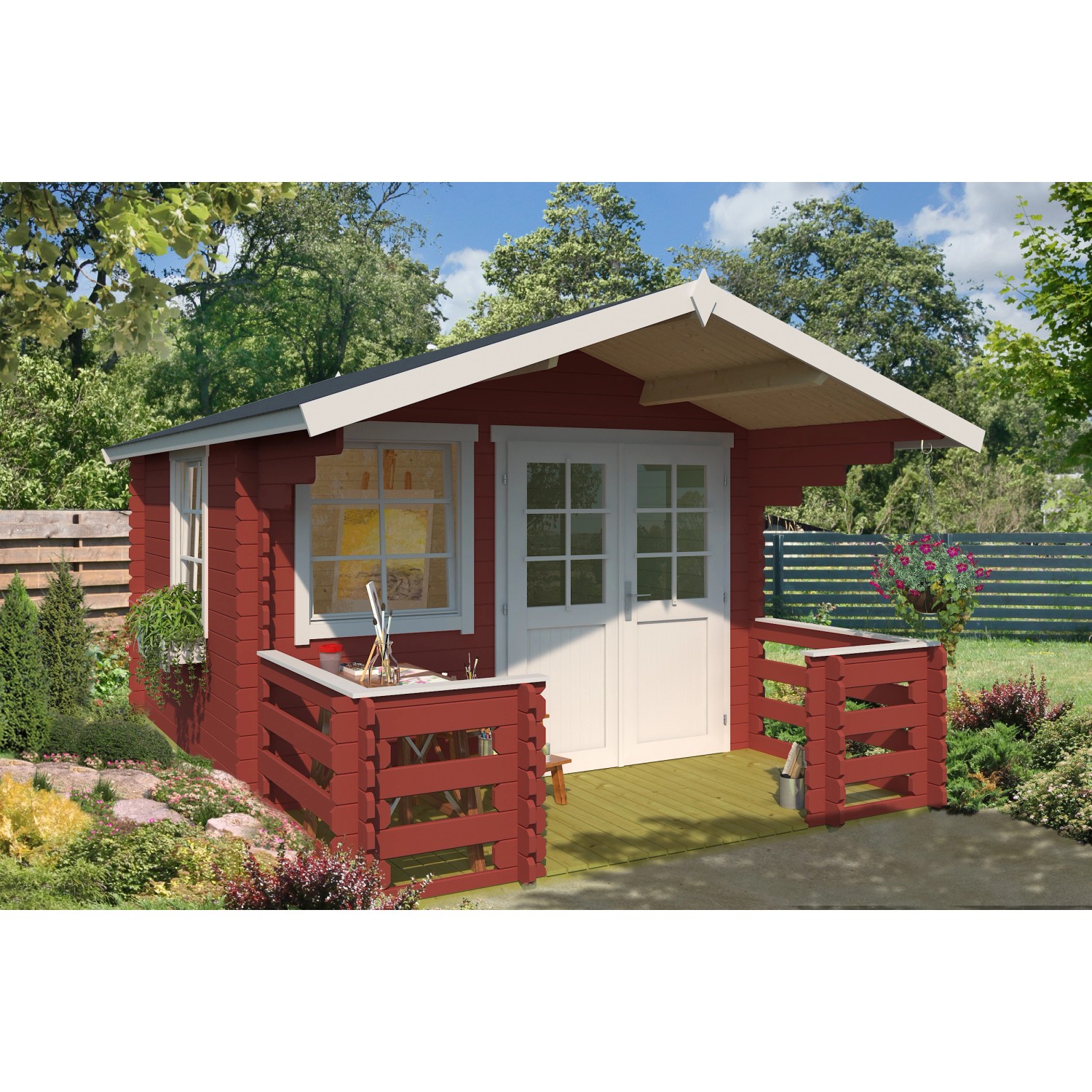 Lasita Holz-Gartenhaus Lola 2 Schwedenrot 340,4 cm x 470 cm mit Anbaudach günstig online kaufen