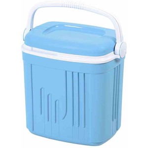 Blaue EDA Kühlbox Iceberg, 20 Liter Volumen, mit weißem Griff und Deckel.