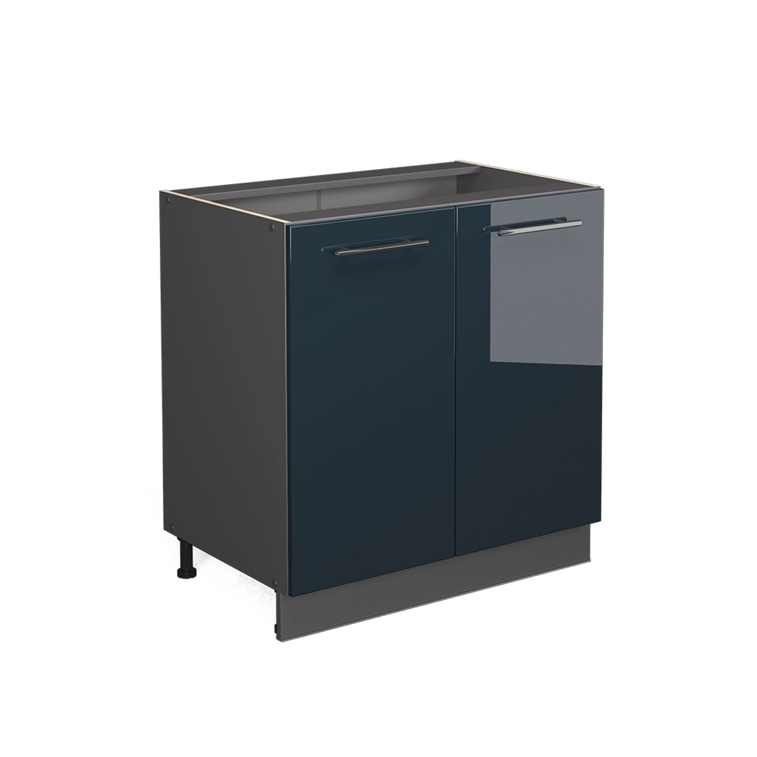 Vicco Spülenunterschrank Fame-Line Dunkelblau Hochglanz 80 cm mit Regal ohne Arbeitsplatte