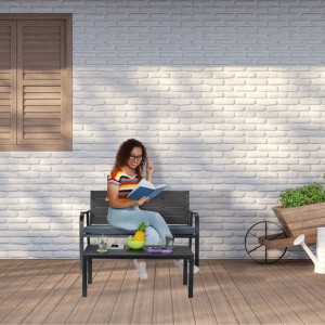 Relaxdays Gartenbank PE-Kunststoff Stahl Schwarz Anthrazit mit Sitzauflage für 2 Personen 78 cm x 118 cm x 66 cm 13,1 kg