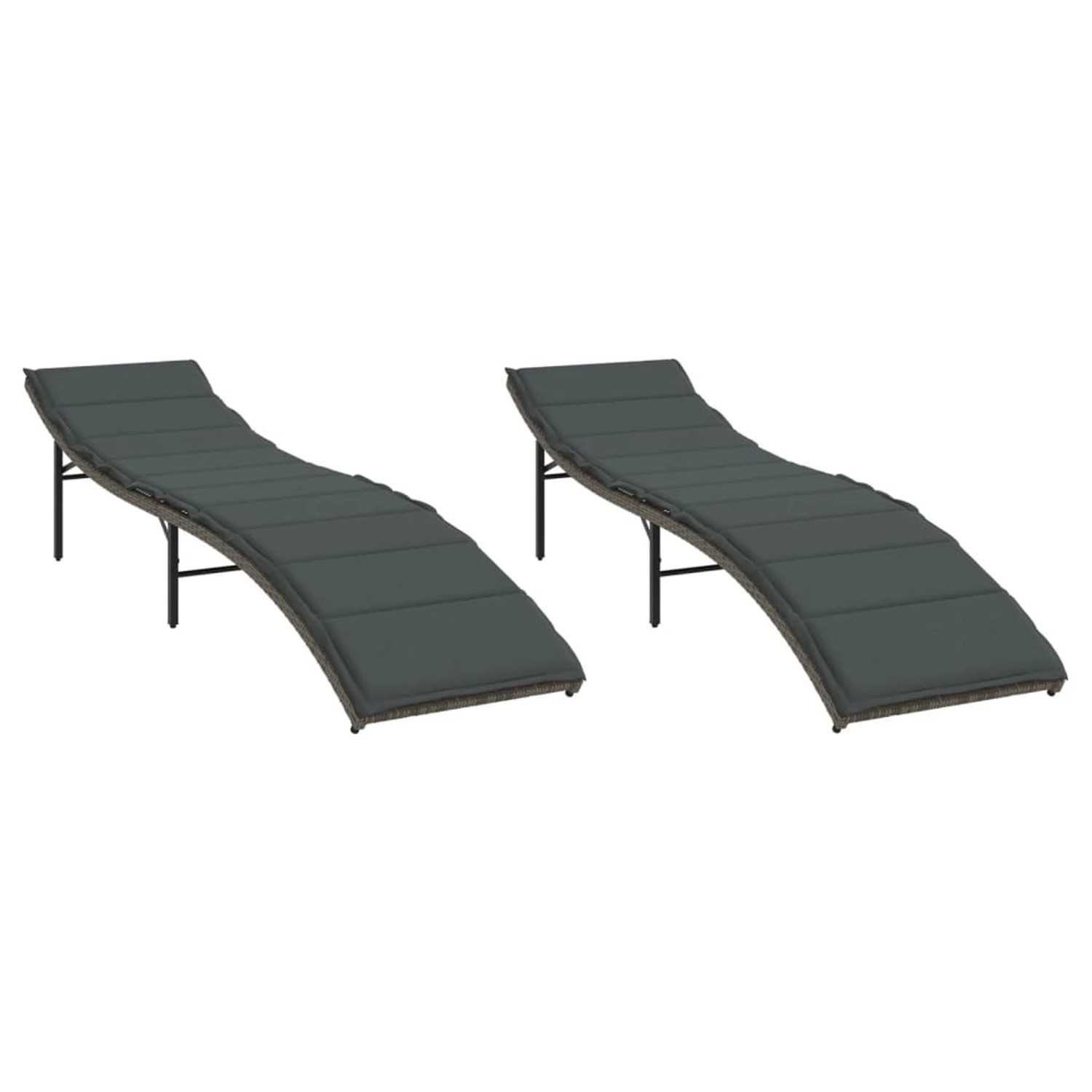 vidaXL Sonnenliegen 2 Stk. mit Auflagen Grau Poly Rattan 55 x 199 x 50/68/82/89 cm