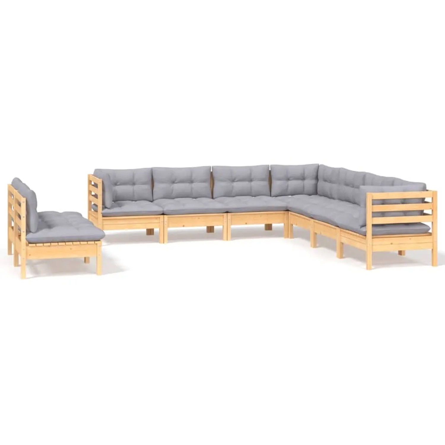 vidaXL 9-Tlg Garten-Lounge-Set mit Grauen Kissen Massivholz Kiefer 3096826 günstig online kaufen