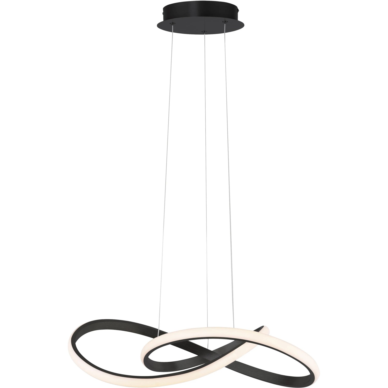 Moderne, schwarze LED-Pendelleuchte Maria mit geschwungenem Design für Wohnräume.