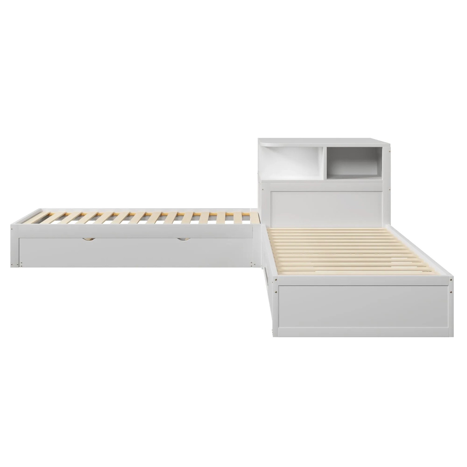 Merax Plattformbett 90x200cm L-Form Ausziehbett Weiß