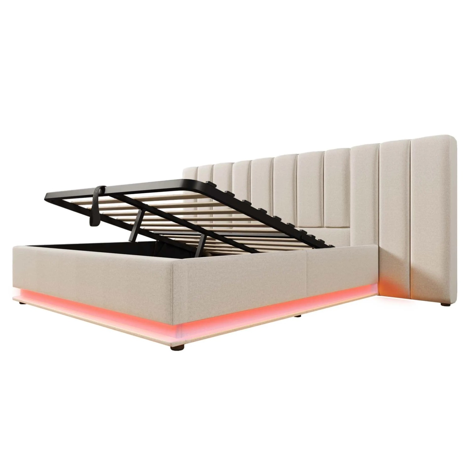 Merax Polsterbett 160x200cm App LED USB-C Leinen Beige