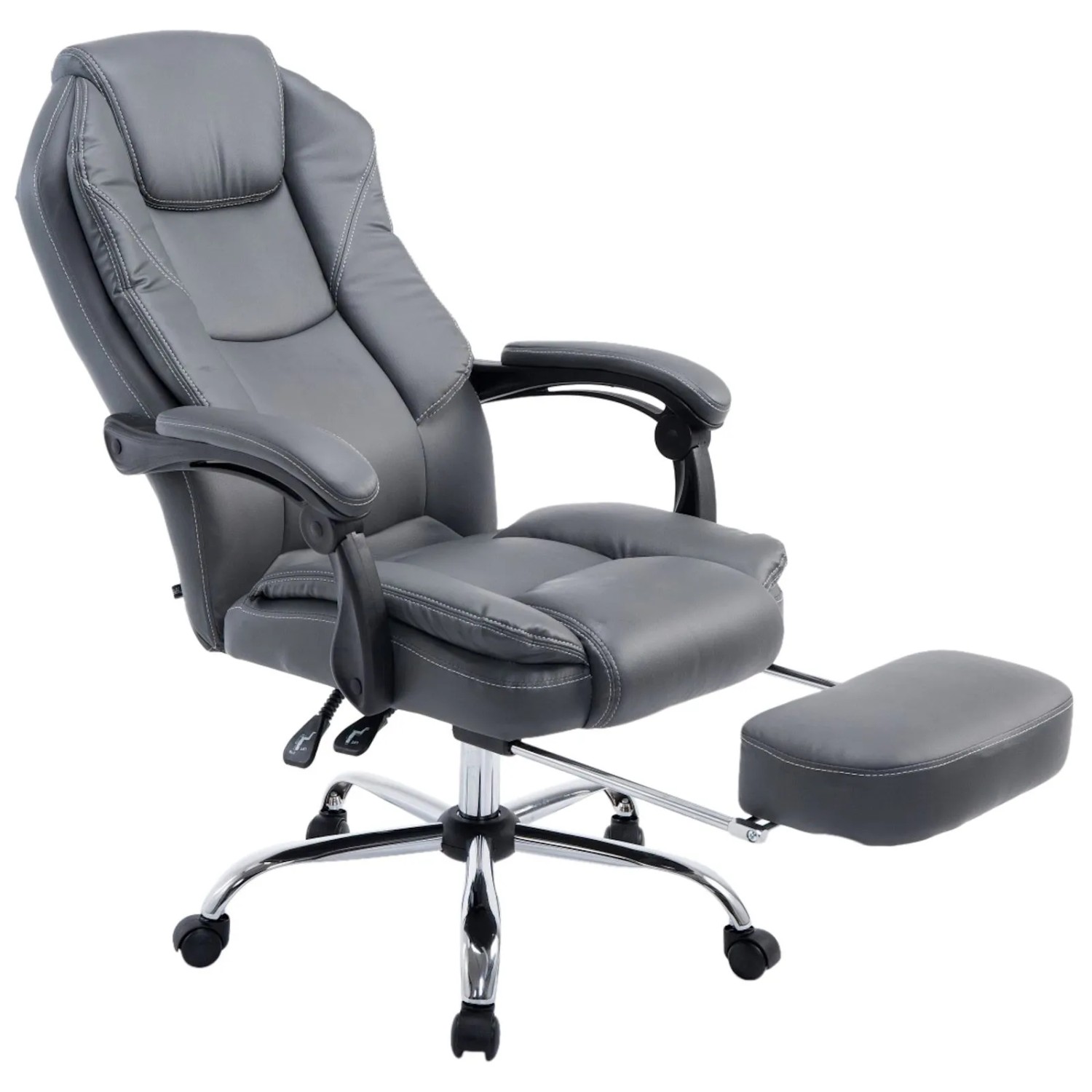 DELUKE Bürostuhl MEDHA 114x67x64 Grau Kunstleder Metall In Chromoptik Gestell Ergonomische Bürostühle Homeoffice Stuhl