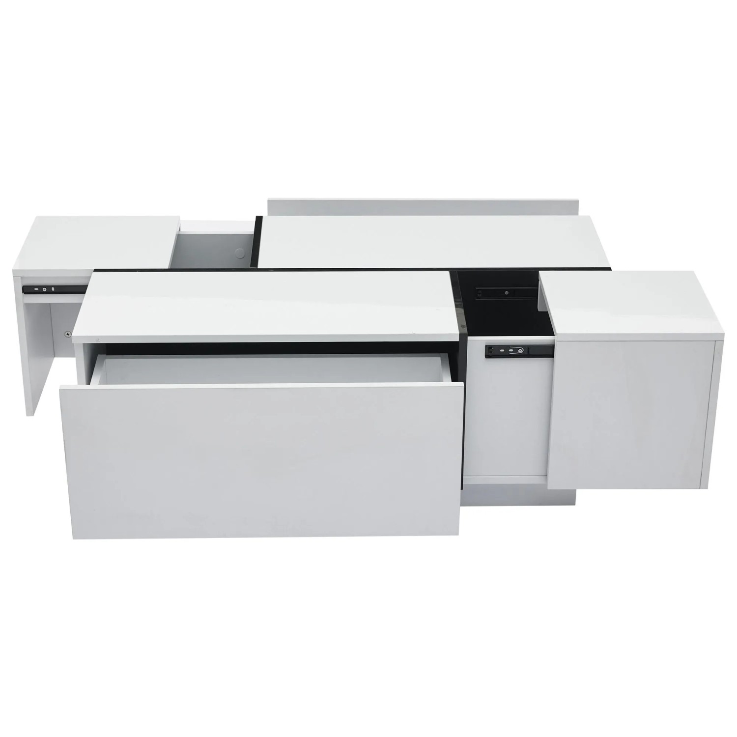 okwish Couchtisch Quadratisch mit Vier Schubladen Verschiebbare Tischplatte Weiß 100 × 60 cm