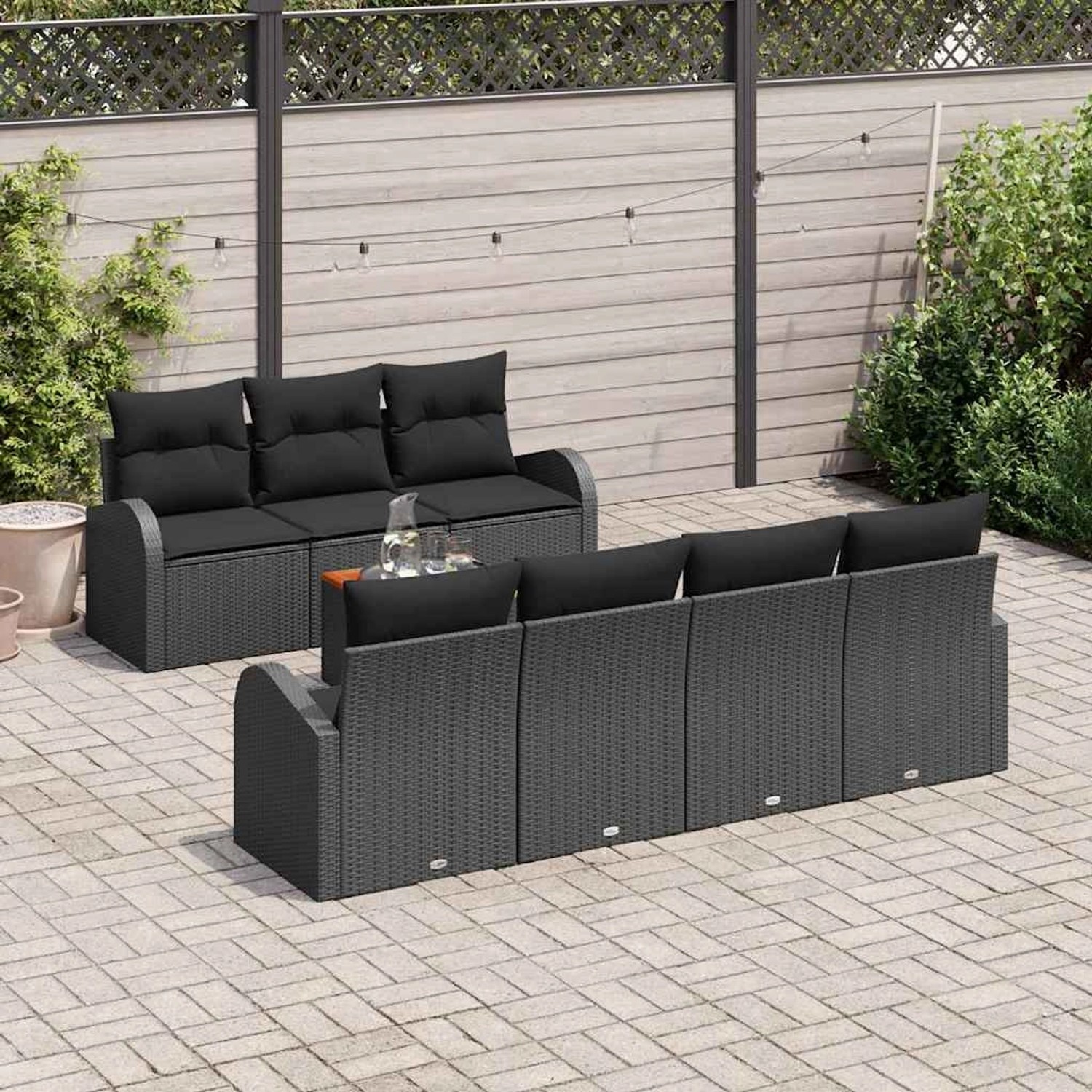 vidaXL Garten-Sofa-Set, 8-teilig, schwarz, Poly Rattan, mit Tisch und modularem Design.