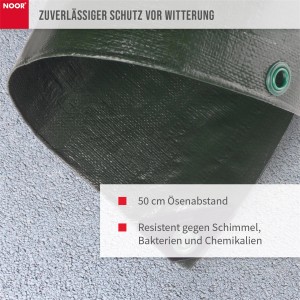 Grüne Noor Abdeckplane 2x2m, Super 200g/m², Detailaufnahme mit Öse.