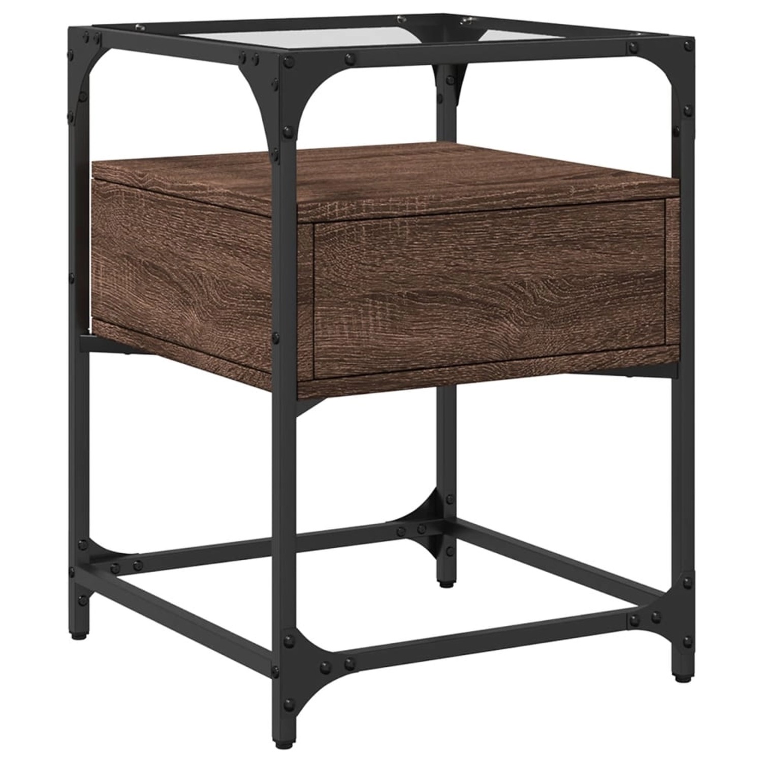 vidaXL Nachttisch in Braun Eichen-Optik mit Glasplatte und Schublade.